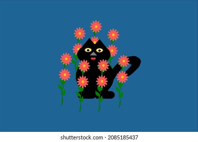background with flowers and cat