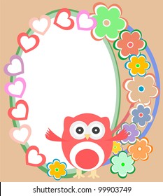 Background with flowers and cute owl