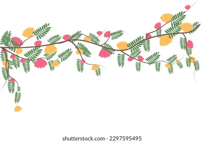 Background with flowers. Flower branch. Vector graphics in cartoon style