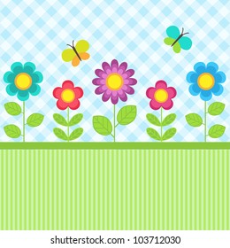 Background with flowers and flying butterflies