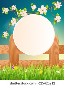Background with flowers, grass and place for text.Vector illustration.