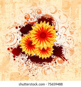 background with flowers and grunge texture. Eps10 vector