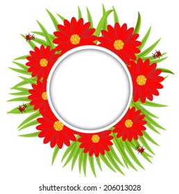 background  with flowers and ladybirds,  vector  illustration