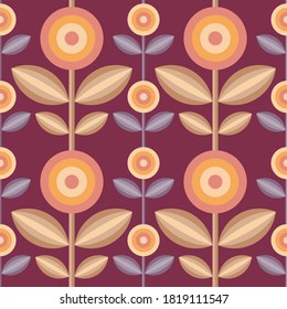 Background flowers and leaves concept design. Abstract artistic floral seamless pattern. Decorative ornament in vintage colors. Vector illustration. 