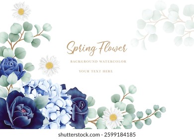 Background flowers navy blue watercolor