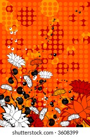 Background  with flowers on orange background,  vector illustration