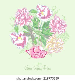 Background with flowers peonies and pink rose.Vector Illustration