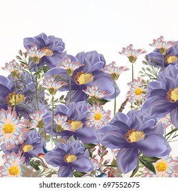Background with flowers in purple and pink
