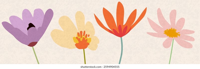 Background with flowers for social media post, banner design, postcards. Spring colorful flowers design templates.