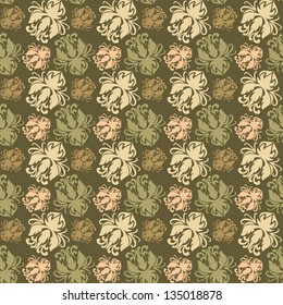 background with flowers and swirls in the ancient style in shades of green and brown colors