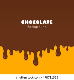 Background of flowing dark chocolate. Splash of melt brown sweet liquid. Melted chocolate drips and flowing. Abstract vector illustration