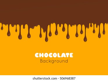 Background of flowing dark chocolate. Splash of melt brown sweet liquid. Melted chocolate drips and flowing. Abstract vector illustration