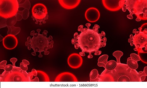 Background for flu outbreak and coronaviruses influenza concept. Coronavirus COVID-19 on red background.  Vector Illustration