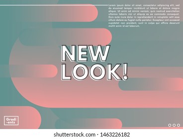 Background fluid set with radial circles. Geometric shapes on gradient background. Modern hipster template for poster, cover, banner, flyer, report, brochure. Minimal holographic fluid in neon colors.