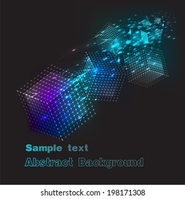  background flying color cubes on a black background.vector illustrtion
