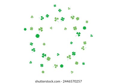 Background of flying green clover leaves, three and four leaf. Vector illustration for cover, banner, poster, card, web and packaging. 