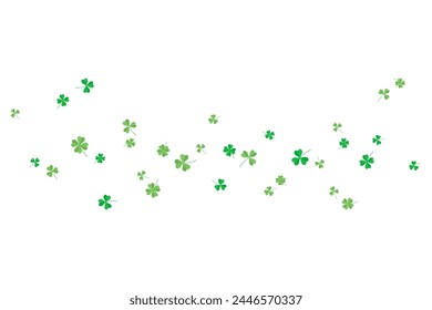 Background of flying green clover leaves, three and four leaf. Vector illustration for cover, banner, poster, card, web and packaging. 