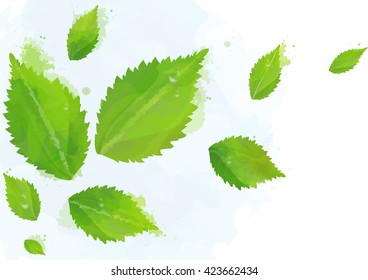 Background from flying green leaves