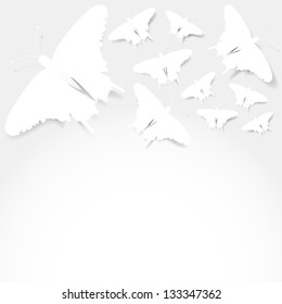 Background of flying paper butterflies. Vector illustration