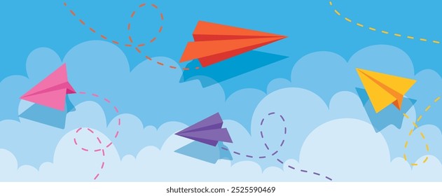 Background With Flying Paper Planes