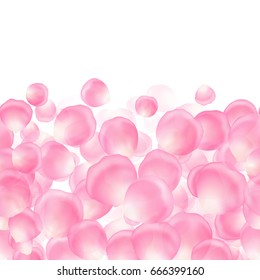 Background with flying rose petals on a white background for congratulations on Valentine's Day or Mother's Day.