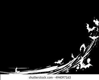 Background with flying white bats and blots on black for design Halloween