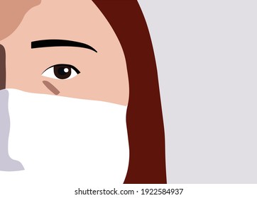 Background fo Close up woman with protective face mask