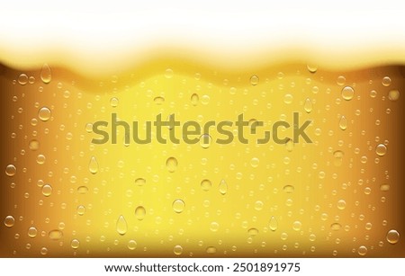 Background of foamy beer with bubbles and drops.Close-up. Vector graphics. Used for advertising or festive backgrounds in web design.