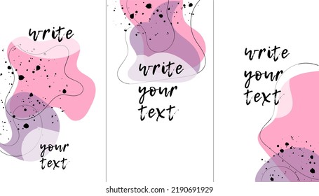 Background foe you text. Purple and pink with abstract lines and splashes. Greeting cards, presentation, headings