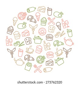 Background with food icons - modern thin lines design.
