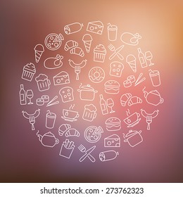 Background with food icons - modern thin lines design.