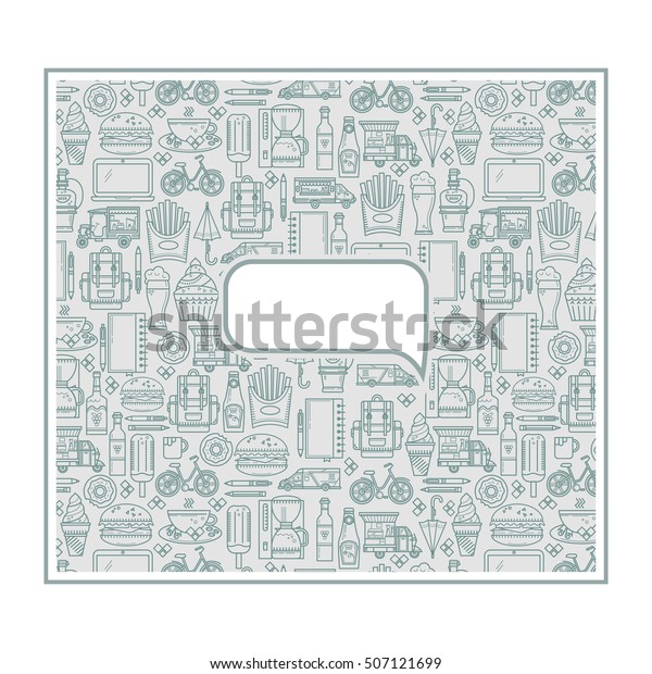 Background Food Truck Elements Linear Style Stock Vector