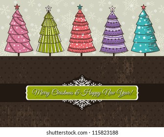background with forest of christmas trees, vector illustration