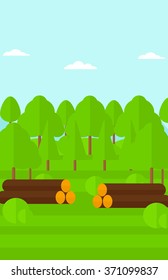 Background of the forest with piles of logs.