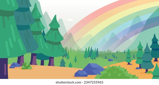 Background Forest Rainbow Mountain Woods Landscape