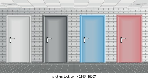 background in the form of a brick wall and doors of different colors
