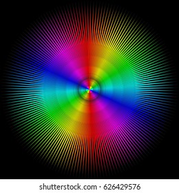Background in the form of a colored ball with rays isolated on a black background