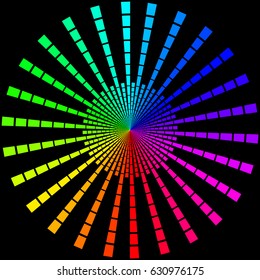 Background in the form of colored rays in the form of a circle on a black. Vector illustration for web design