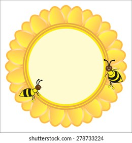 Background in the form of a flower with a beetle wasp, for text, data, photos to design notebooks, exercise books for kids, girls, boys
