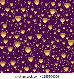fondo en forma de corazones dorados sobre un fondo morado oscuro para decorar varios elementos decorativos para las vacaciones