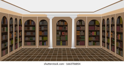 background in the form of an interior of a large library with arches