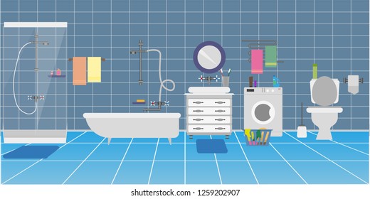 
Background in the form of the interior of the toilet or bathroom with shower and washing machine