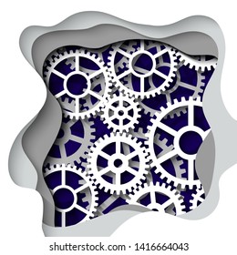 Fundo sob a forma de engrenagens ligadas entre si. Mecanismos e transmissões mecânicas. Ilustração vetorial.