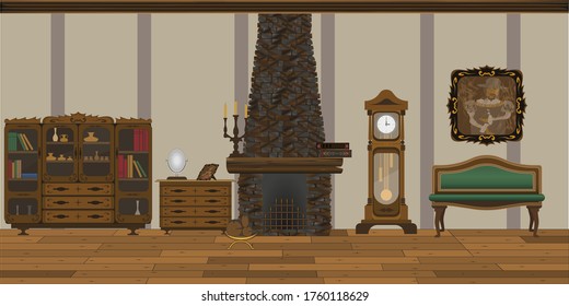 background in the form of a living room interior with a fireplace in a stylish style. Living room