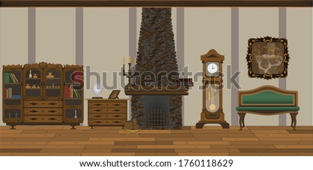 background in the form of a living room interior with a fireplace in a stylish style. Living room