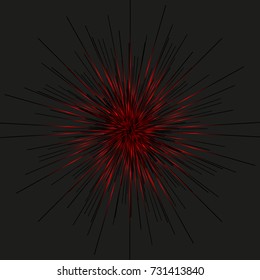 Background in the form of red rays from a flash or explosion on a black background. Vector illustration for web design