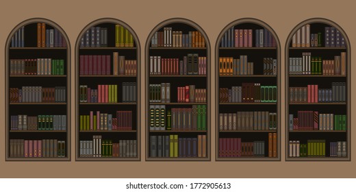 background in the form of shelves with books. Library interior