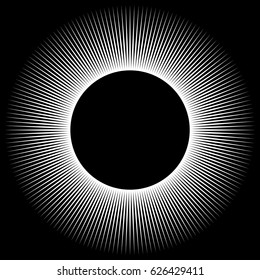 Background in the form of a white sphere of rays on a black background