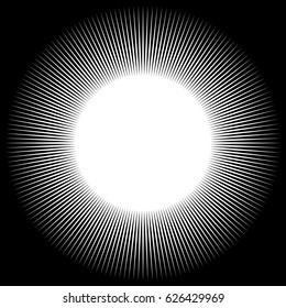 Background in the form of a white sphere of rays on a black background