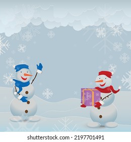 Hintergrund in Form einer Winterlandschaft mit Schneemann